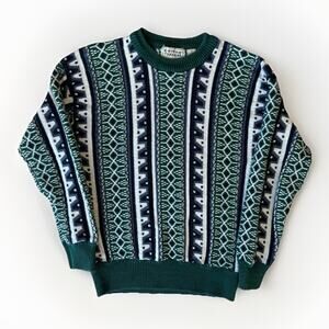 Vintage Cotton Traders Coogi Sweater M Multicolor Green Cotton Pullover New York